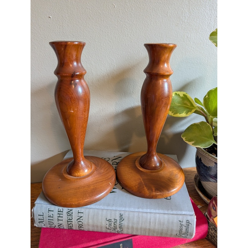 Vintage Oregon Myrtlewood Candlestick Holders Pair Handcrafted Wood Decor Set